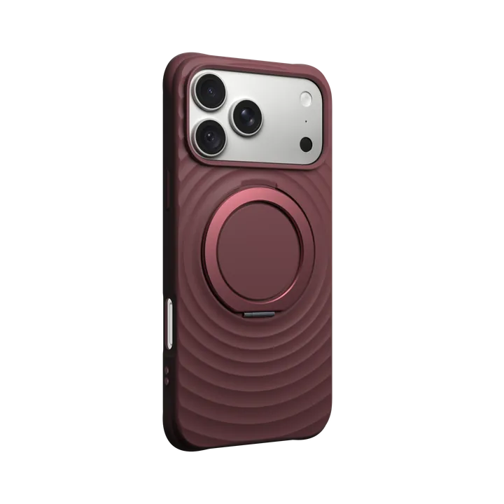 ZIZO Revolve Shadow Mauve case for iPhone 18 Pro Max on a white background, its ring kickstand swinging open and closing.
